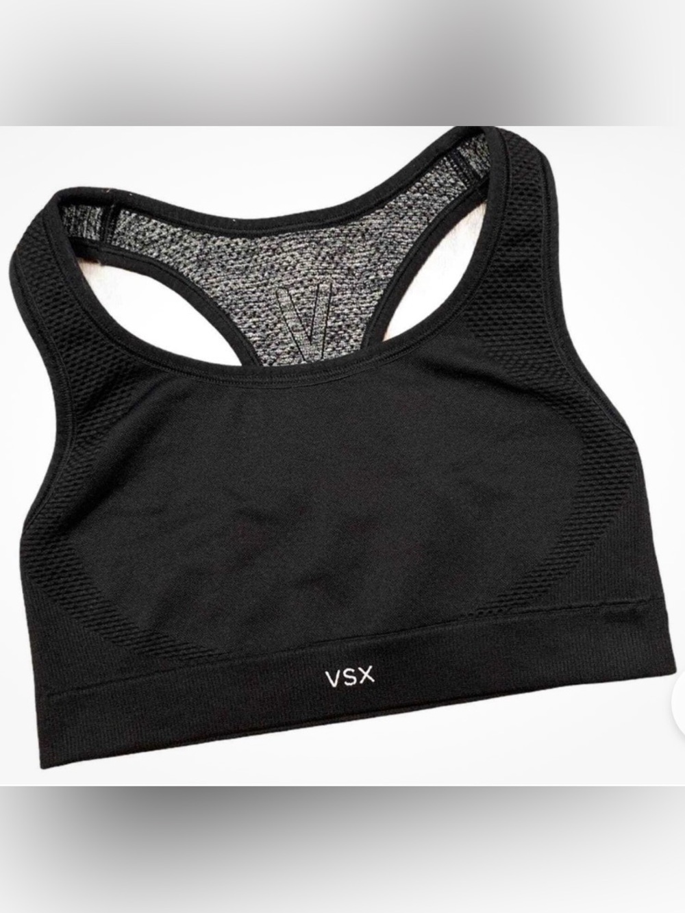 EUC Victoria Secret Sport Bra. Charcoal & Black. Stretchy Racer Back Size XS - Picture 3 of 3